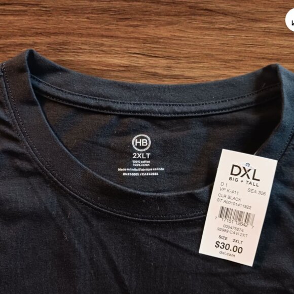 HB Mens DXL Big + Tall Size 2XLT Crew Neck Black Cotton Short Sleeve T-Shirt New - Picture 4 of 10